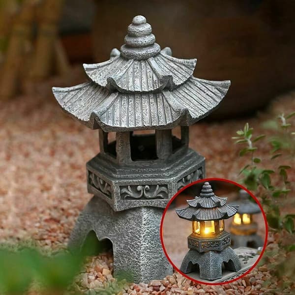 Solar Pagode Lanterne Statue Haveudsmykning Plæneudsmykning Lys Vintage Pagode