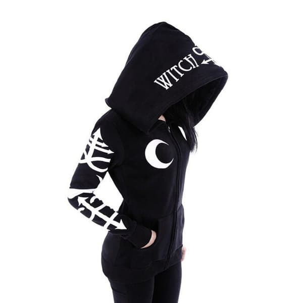 Dame Hættetrøjer Gotisk Punk Måne Bogstav Trykt Sweatshirt Sort svart 2XL