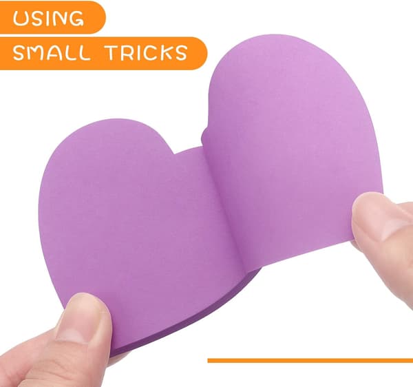 Hjerteformede sticky notes, 8 farver, lyse farverige sticky notes, 75 ark/blok, selvklæbende noter