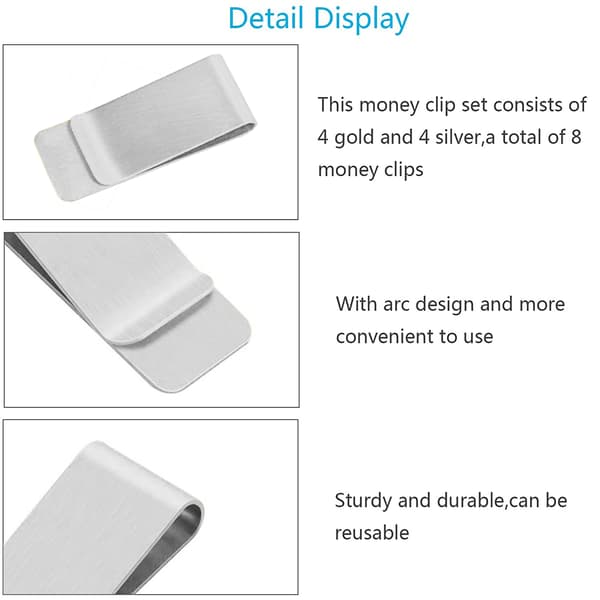 Pengeclips, 4 stk. pengeclips i rustfrit stål, sølvfarvet pengeclips, pengeclips til mænd og kvinder til pengesedler, elegant clip pengeclips