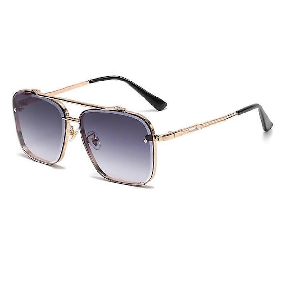 Nya Gradient Solglasögon för Män Mode Metall Stora Ramlösa Solglasögon Märkesdesign Lyx Lunette De Soleil Homme UV400 Guld Grå As Picture Gold Gray