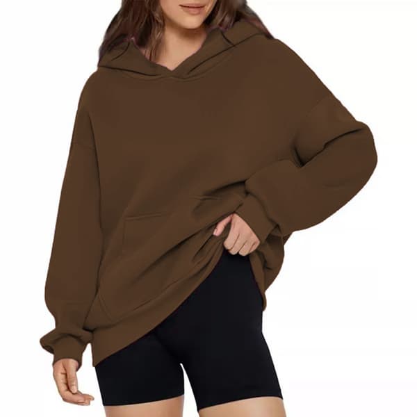 Uformelle løse hettegensere for kvinner ensfarget langermet oversized genser brown 4XL