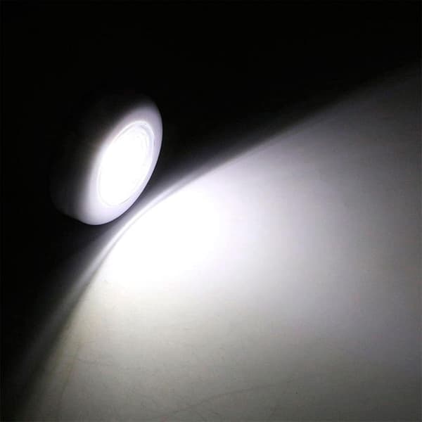 Självhäftande rund COB LED-spotlight, inga batterier, vit 10-pack