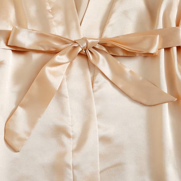 Satin pyjamasæt til kvinder, 4 dele, blomstret blondekantet camisole, inkluderer badekåbe, M guld. A8 M