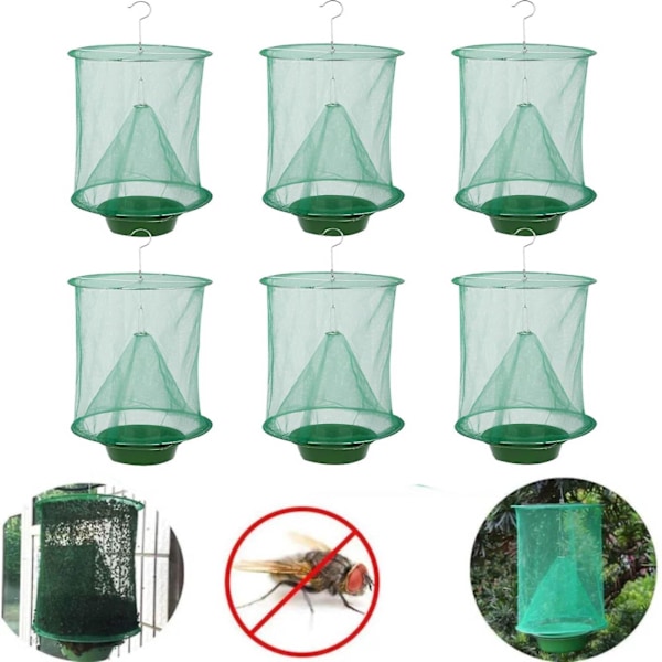 Insektsmedel Utomhus 6-pack Ranch Flugfångare, Återanvändbar Flugbur green