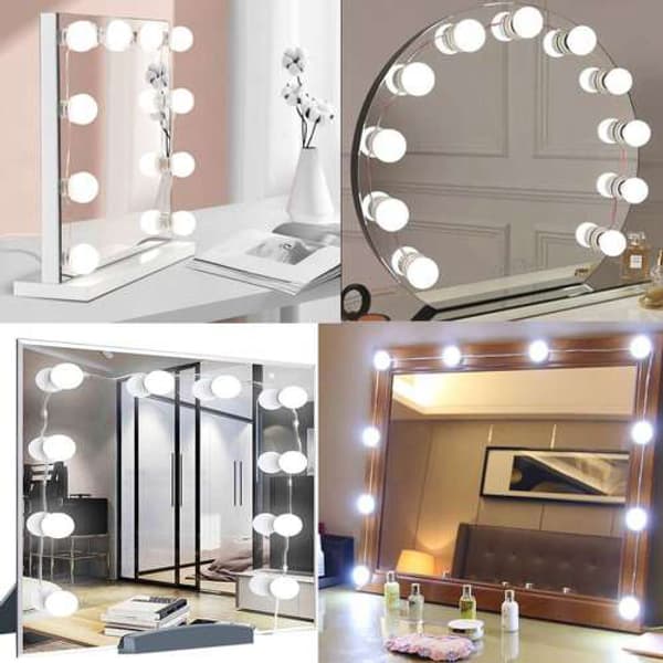 LED-lys til makeup-spejl | 10 stk. selvklæbende spejllys med USB hvid white