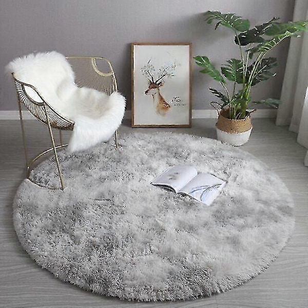 Mjuk rund matta fluffiga vita mattor för vardagsrum mjuk heminredning sovrum-WELLNGS ljusgrå Diameter 200cm light grey