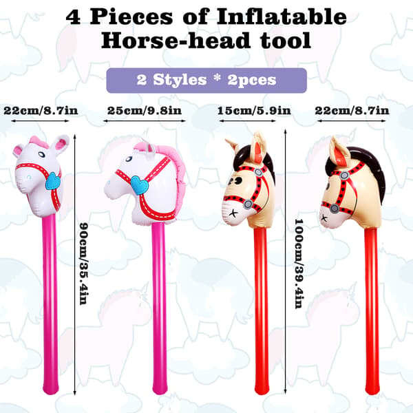 4 stk. Oppustelig Hest Stok Ballon Pink Pink 3pcs