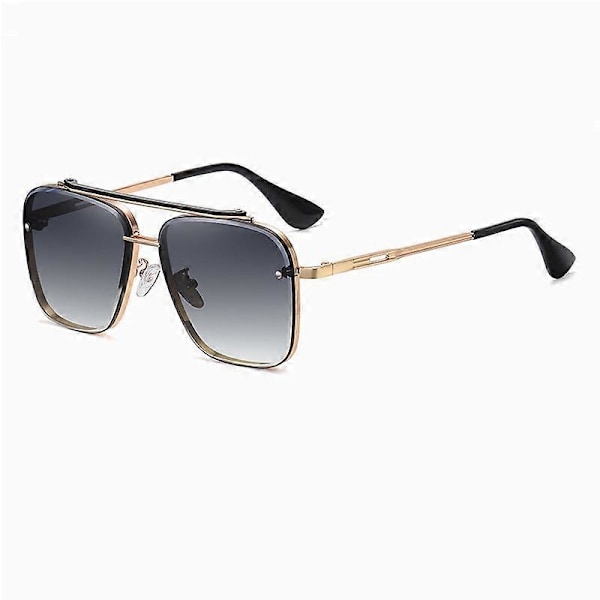 Nya Gradient Solglasögon för Män Mode Metall Stora Båg Solglasögon Märkesdesign Lyx Lunette De Soleil Homme UV400 Guld Grå As Picture Gold Grey