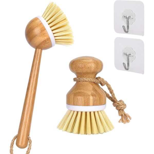 Diskborste, Skrubbborste med Handtag Palm Bambu Köksborste 2