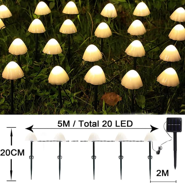 Solcelled Hagepynt 5M 20 LED Sopplys, Vanntette Sopplys for Utendørs warm white