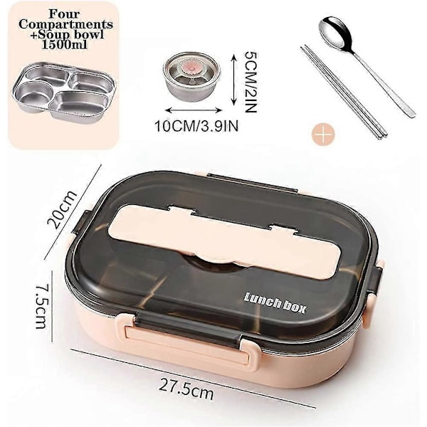 1,5 l Bento-lådor för studenter, Termisk isolering Bento Lunch Box Servisset, lunchbehållare Lun