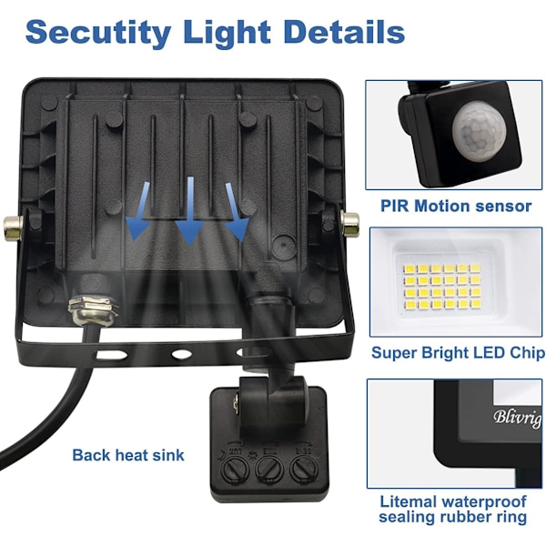 Utomhus rörelsesensorlampa 100W, 10000LM LED-strålkastare IP66 Vattentät Kraftfull Utomhus LED-strålkastare, Kallt vitt (6000K) för trädgård