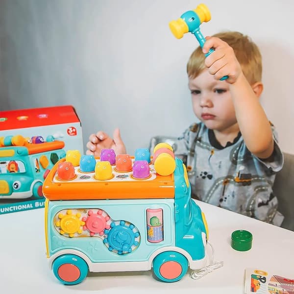 Legetøj til børn, musik- og aktivitetsbus med lys og lyd til småbørn 3-7 år