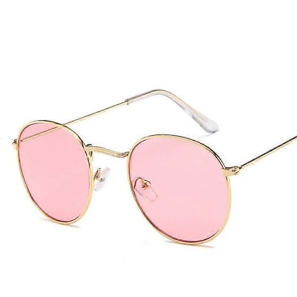 Guld Metallram Solglasögon Dam Spegel Runda Solglasögon Beläggning Reflekterande Retro Solglasögon Märkesdesigner Trendiga Glasögon Guld Rosa multi Gold Pink