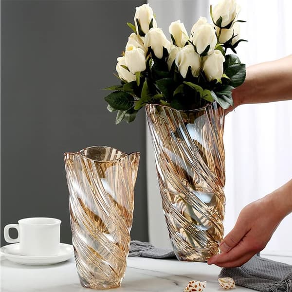 Hög glasvas för blomsterdekorationer - 24cm/9\" Stor guldvas