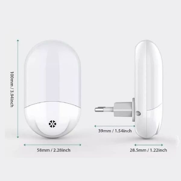 To hvite nattlamper i plast med LED, varmhvitt lys 2700K