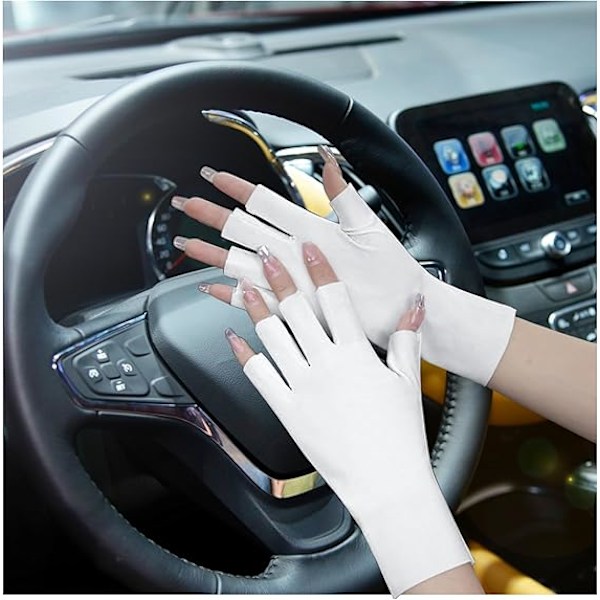 UV-skyddshandskar för kvinnor, 2 par, sommar, andningsbara solskyddshandskar i issilke, halvfinger för ridning, golf, fiske, cykling Black white