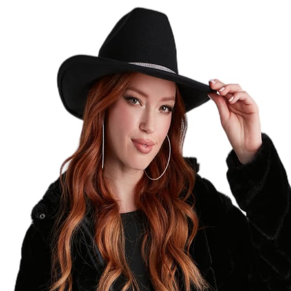 Glitrende Sølv - Sort Cowboyhat til Kvinder - Western Glitrende Rhinestone Cowgirlhat (Størrelse M) Black
