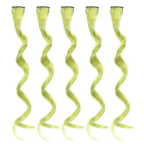 stk. lange krøllede hårextensions til kvinder og piger, stilfulde hårextensions med farvede striber og klips, grøn