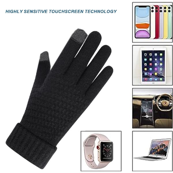 Vinter Touchscreen Handsker til Kvinder (1 Par), Varme Fleeceforede Strikhandsker, Elastiske Manchetter, Vinter Teksthandsker S