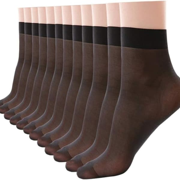 10-pack nylonstrumpor för kvinnor, transparenta, svarta, KLB