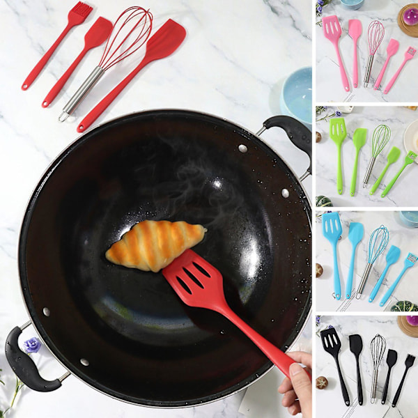 5 st Silikon Köksredskapsset Non-Stick Flexibla Lätta att Rengöra och Tål Maskindisk Black