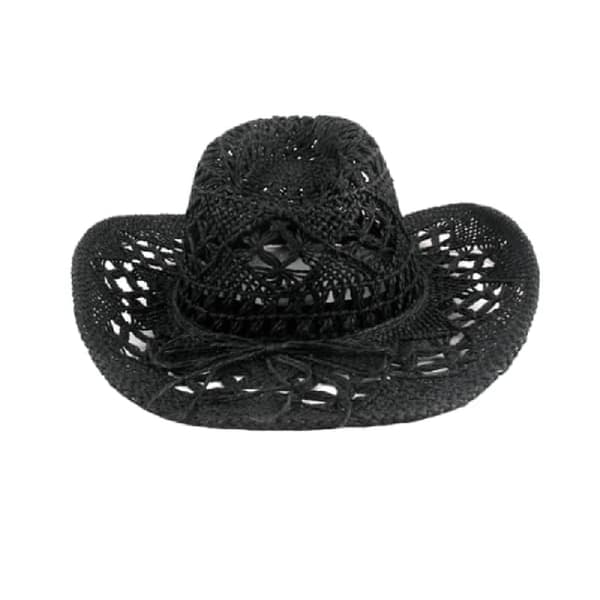 Cowboyhatt i halm, ihålig solhatt med bred brätte, svart Black
