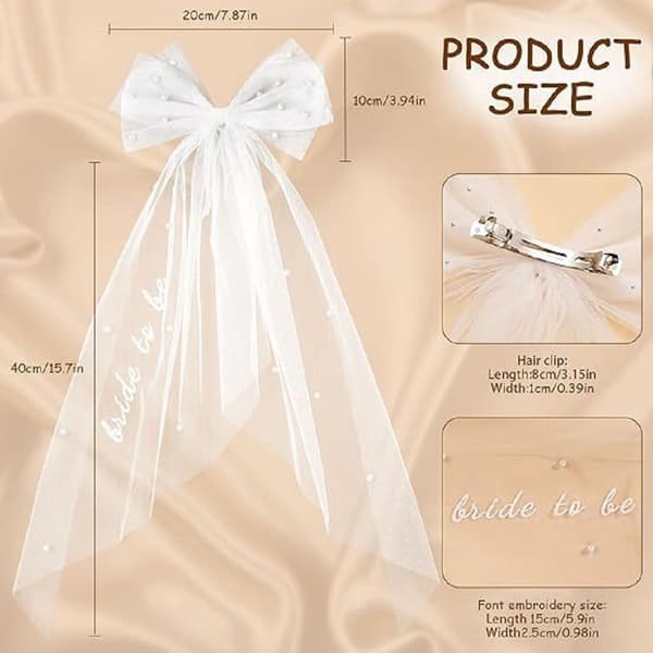 Broderet slør \"Bride to Be\", brudebruser og brudebruser tilbehør, sløjfe slør som gave til kvinders forlovelse og bryllup White B