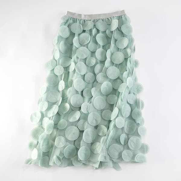 Customs Skjørt Kvinner 3D Polka Dot Mesh Flowy A-Line Midi Skjørt green