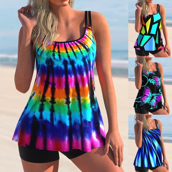 Tankini-set för damer, baddräkt i plusstorlek 2XL