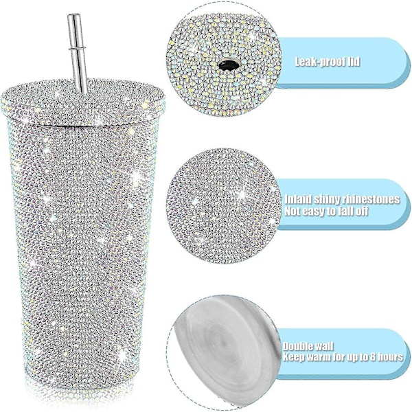 Bling Diamant Tumbler Glitter Vattenflaska Med Lock Multicolor