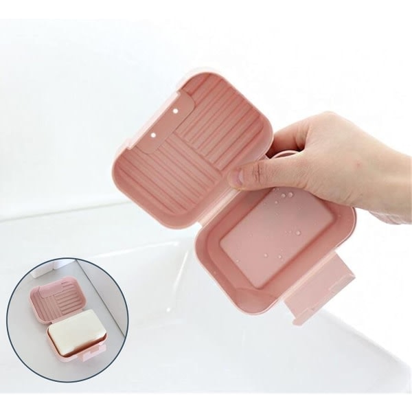 Tvålkopp med lock, 2 st tvålkoppar, tvålbox för resor, bärbar duschtvålbox Perfekt för badrum, resor, camping (rosa, blå)