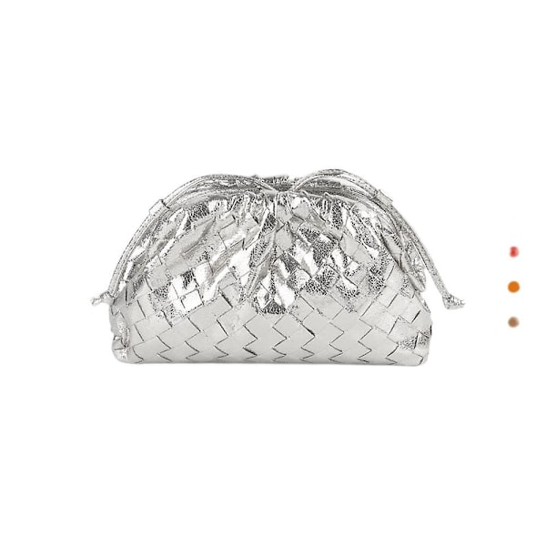 PU-vävd väska Satchel Cloud Mini Läder Clutch Silver