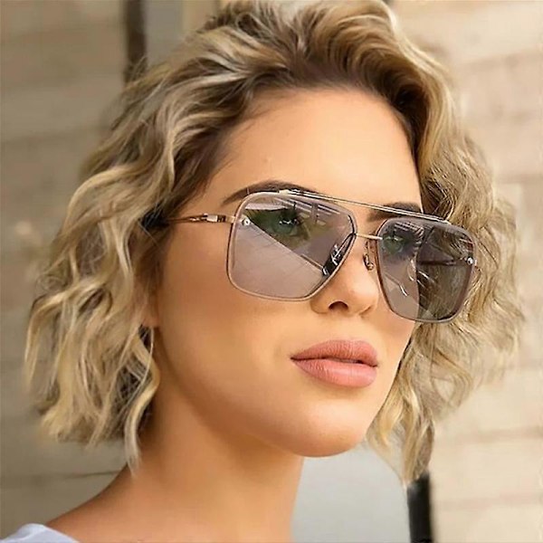 Nya Gradient Solglasögon för Män Mode Metall Stora Ramlösa Solglasögon Märkesdesign Lyx Lunette De Soleil Homme UV400 Guld Grå As Picture Gold Gray