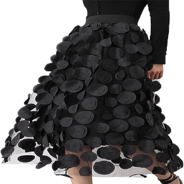 Customs Skjørt Kvinner 3D Polka Dot Mesh Flowy A-Line Midi Skjørt black