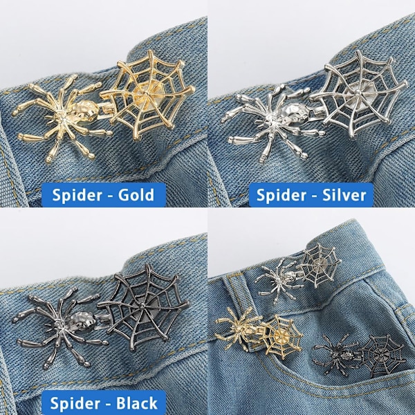 Ersättningsknappar med spindelnätsdesign för lösa jeans, återanvändbara byxknappar med spindelnätsdesign för åtdragning av midjan, metallknappar utan sömnad