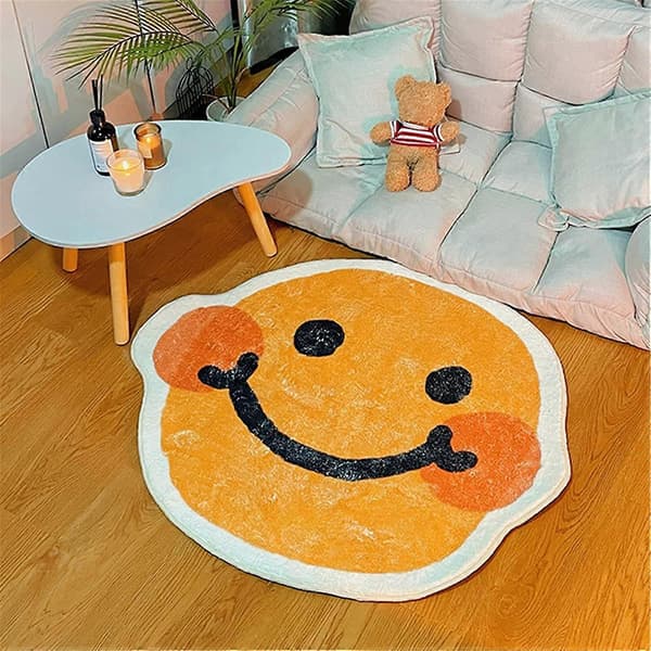 Smiley Face Tæppe til Stue, Superabsorberende Skridsikkert Tæppe, Blød og Sød Dørmåtte til Entré, Gulvmåtter til Boligindretning, Badeværelsestæppe