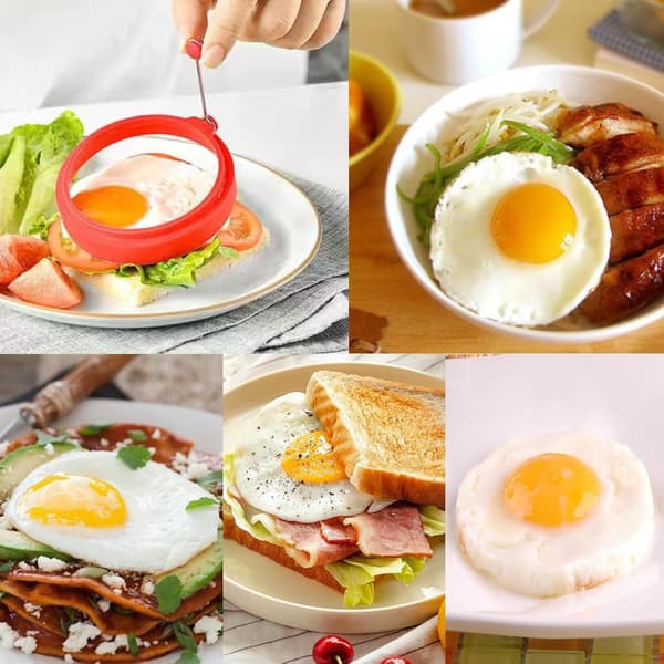Eggringsett, silikon eggringer, eggstekeringer og non-stick eggpanne-ringer, flerfarget, 4-delt sett.