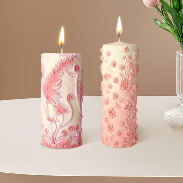 Preget sylinder silikonform, 3D-mønster stearinlys og gips håndverkssett for dekor, DIY rør diffusersteiner med ornamentdesign style A