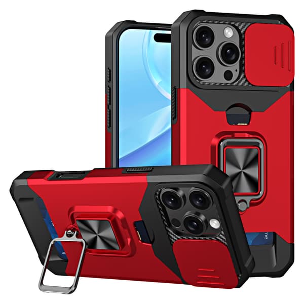 for iPhone 6Plus/7Plus/8Plus deksel med [kortholder][skyvbart kameradeksel][360° roterende ringstativ] Kraftig beskyttende mobildeksel red iPhone 6Plus/7Plus/8Plus