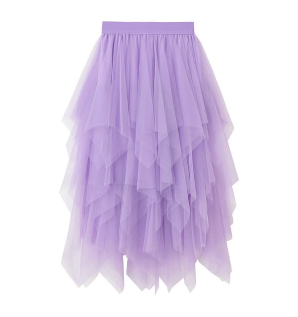 Dame Tyllskjørt Elastisk Midje Mesh Lang Skjørt 0 purple
