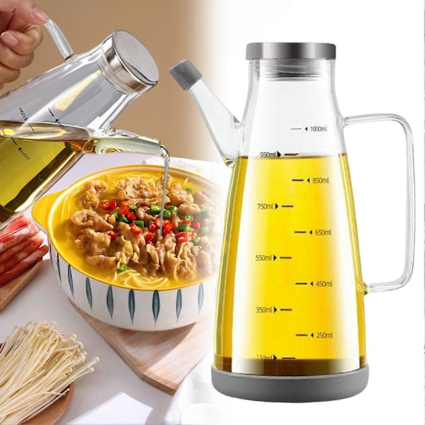 Glas Oljedispenser Flaska med Droppfri Pip 550/750/1000ml Stor Kapacitet Oljekanna Värmebeständig Olja Vinäger Dispenser Behållare Flaskor Kök G 750ML 2pcs