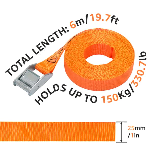 Spännband, längd 6 m, bredd 25 mm, lastkapacitet 150 kg, orange (4-pack)
