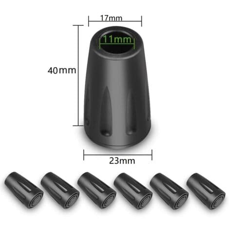 Sæt med 12 gummidupper til vandrestave – 11 mm diameter – Støjreduktion og stødabsorbering