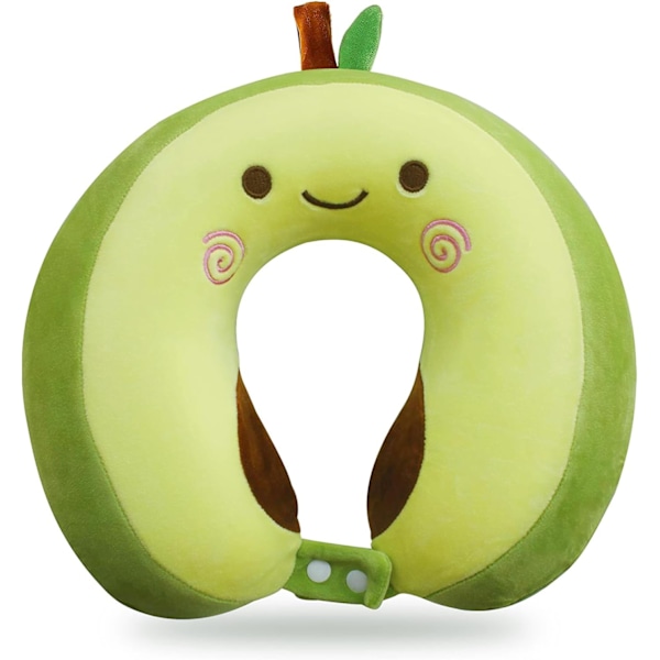 Söt Resekudde för Barn och Vuxna, U-formad Nackkudde i Ren Memory Foam med Tvättbart Överdrag, Bekvämt Huvudstöd, Resetillbehör, Avokado avocado