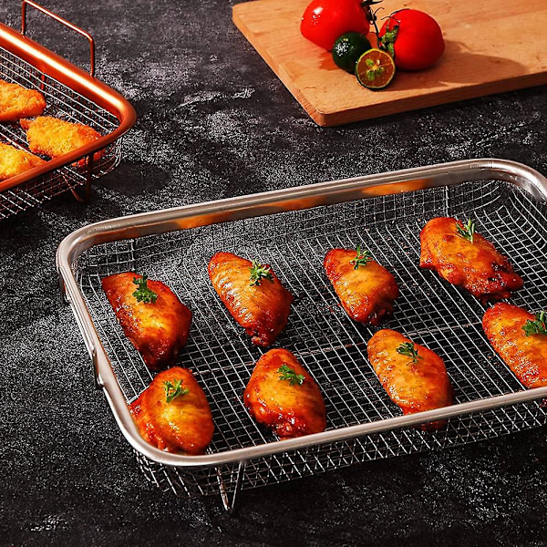 Airfryerkorg för ugn, grillkorg i rostfritt stål, non-stick nätkorg, airfryerbricka