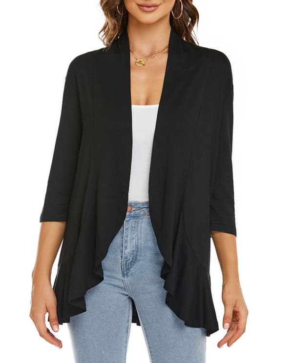 Dame sommer cardigan let blød dametop Sort Black M