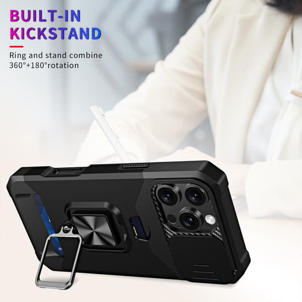 for iPhone 6Plus/7Plus/8Plus deksel med [kortholder][skyvbart kameradeksel][360° roterende ringstativ] Kraftig beskyttende mobildeksel Silver iPhone 6Plus/7Plus/8Plus