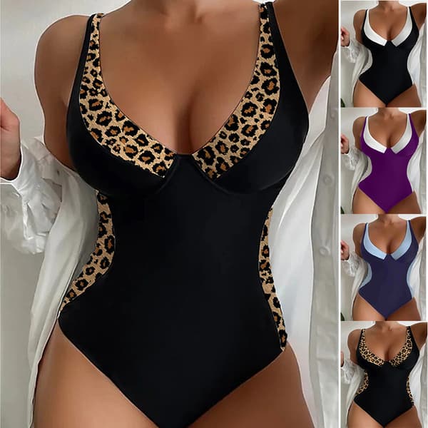 Dame Badedrakt Ett Stykke Badedrakt Monokini Sommer Strandklær Leopard Leopard S